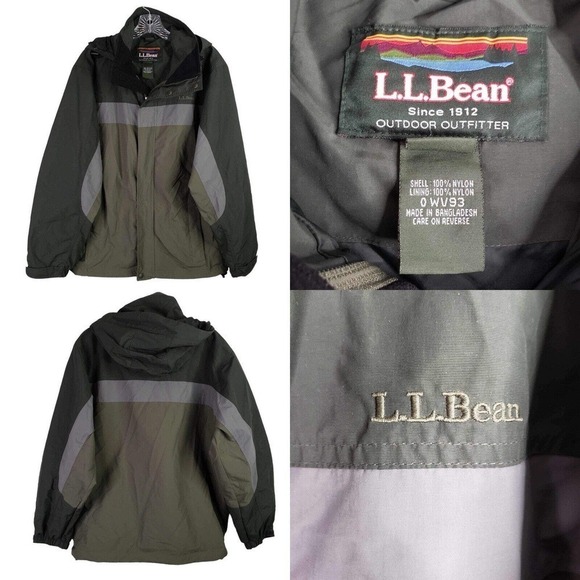 LL Bean Jacket Classic Full Zip Lined Nylon Mens Small Green Hood Midweight - Picture 1 of 11